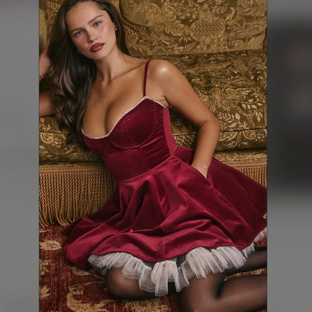 NWT House of CB Minimoiselle burgundy velvet tulle mini dress-  longer length - Image 2