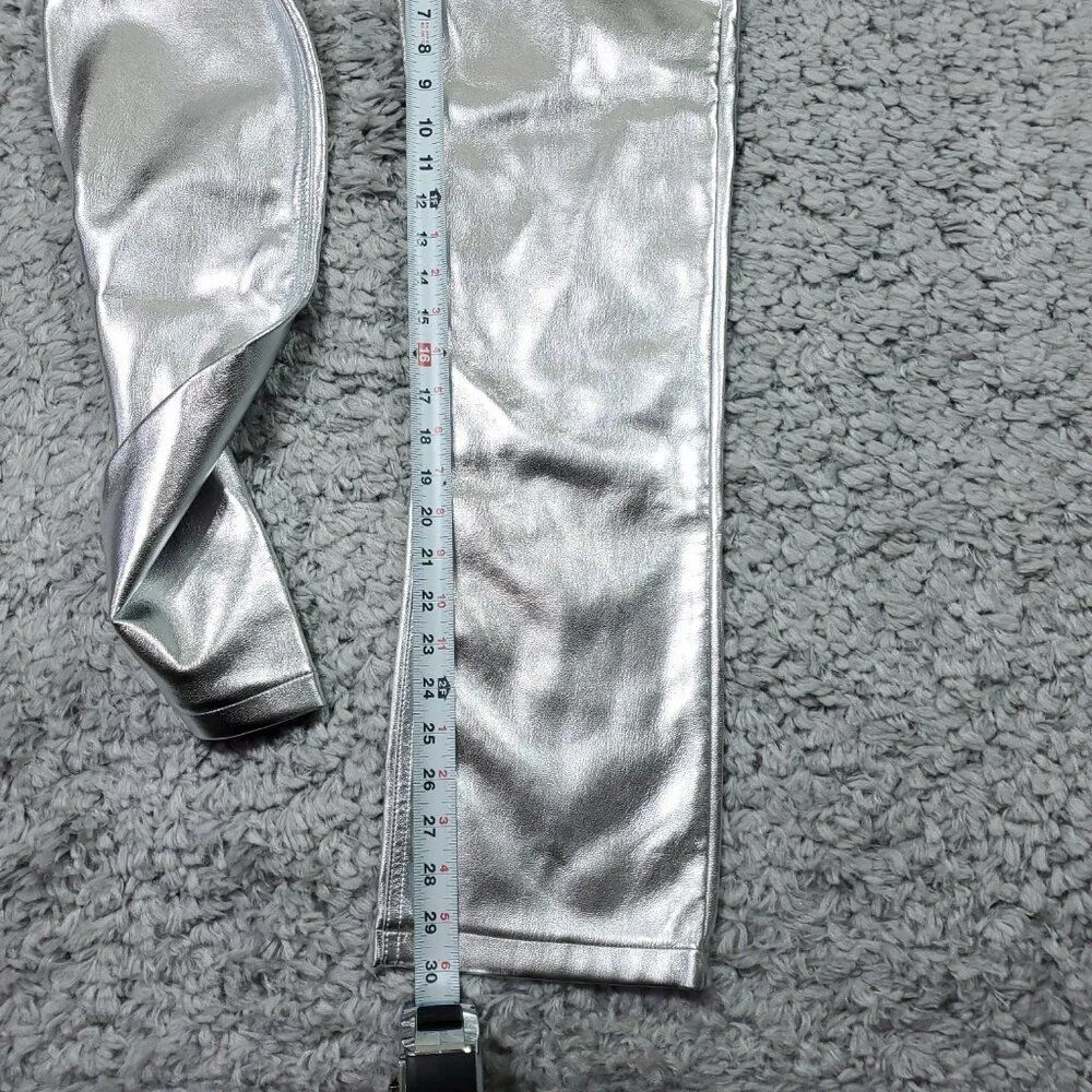 Abercrombie Curve Love 90's Straight Ultra High Rise Pants Vegan Leather Silver - Image 11