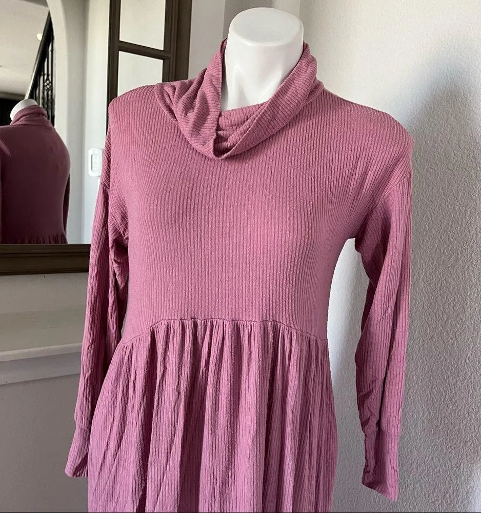 Anthropologie’s Dolan Alissa Maxi Dress Pockets Soft Ribbed Cowl Neck Pink XS - Image 5