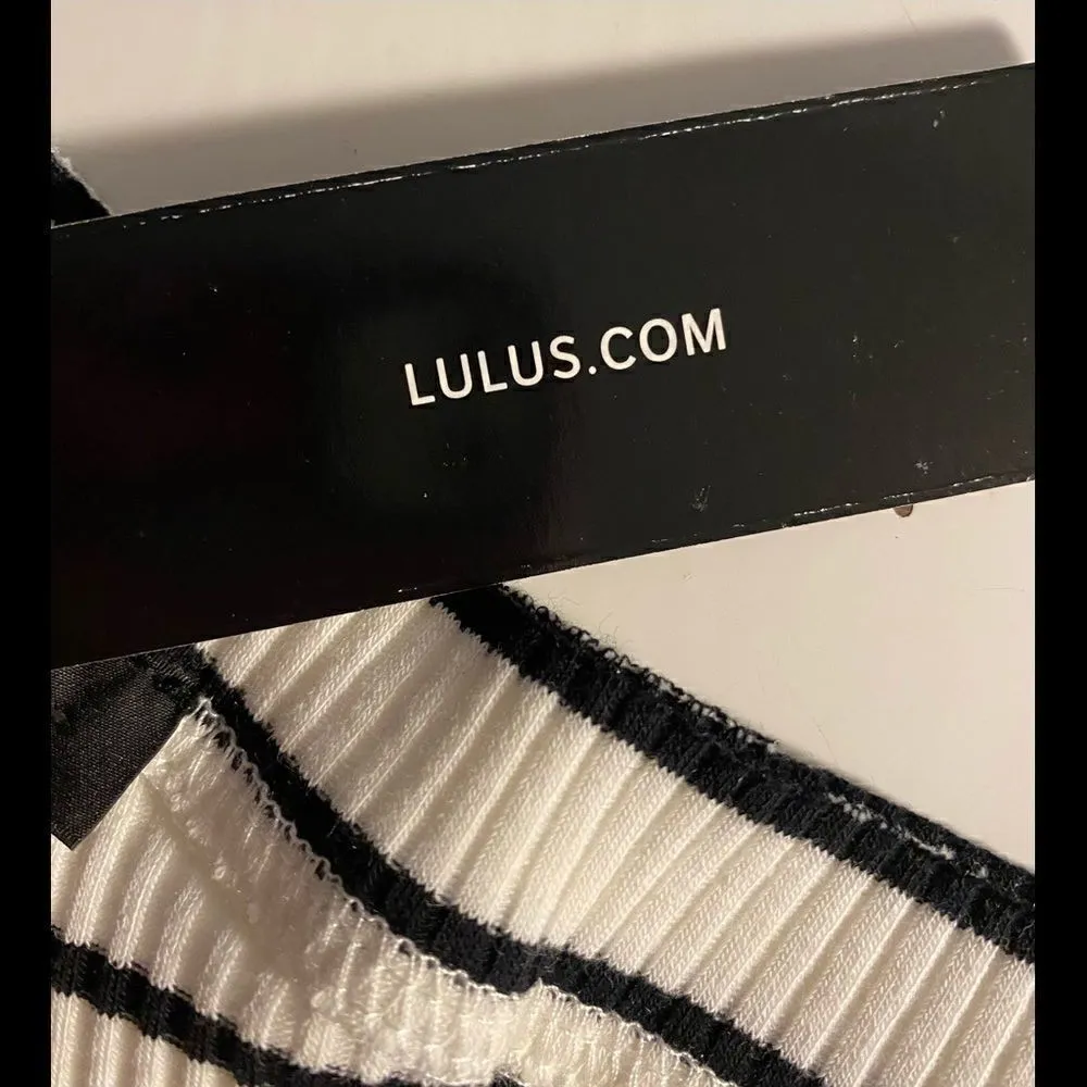 Lulus  White Striped Long Sleeve One-Shoulder Top - Image 8