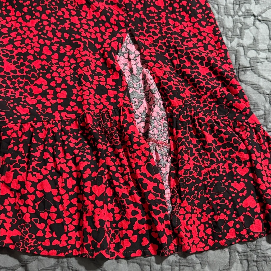 SO mixed-print puff-sleeve midi dress junior size XS v-neck valentine hearts nwt - Image 7