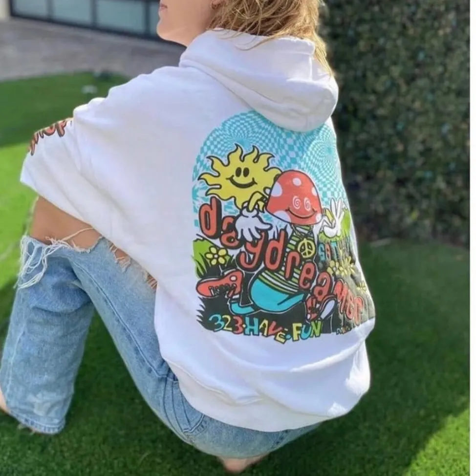 Daydreamer Size XS Oversized Mushroom Doodle‎ Hoodie Sweatshirt White Hippie - Image 2
