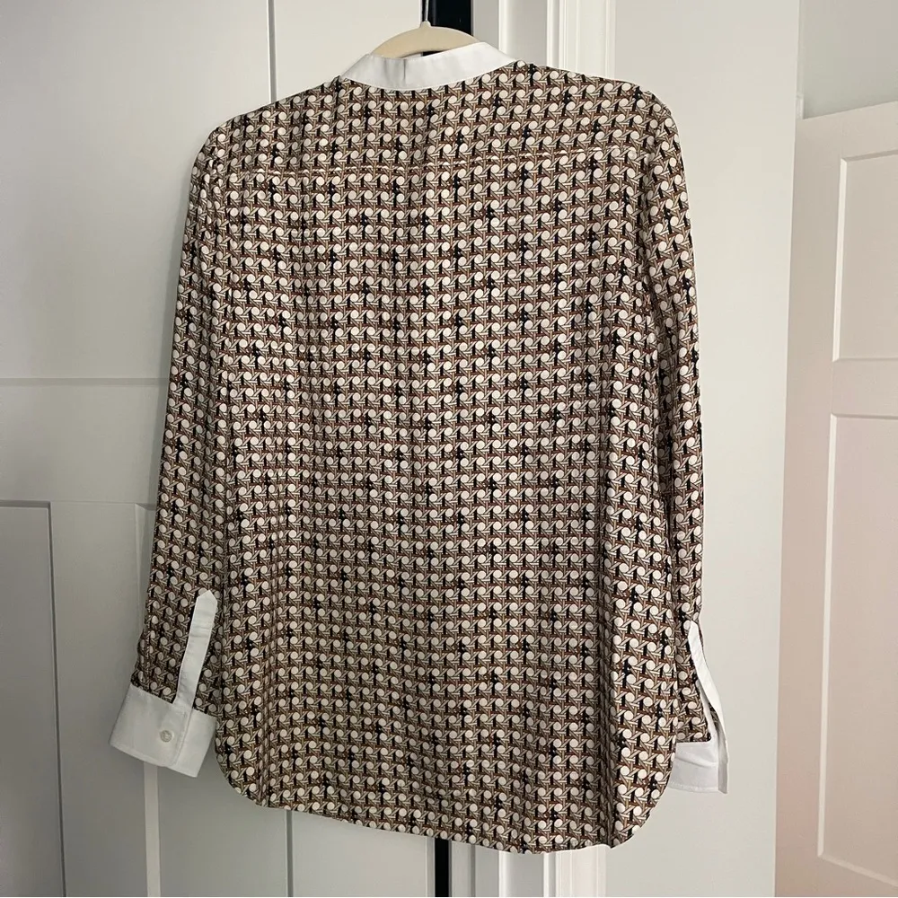 TORY BURCH Spencer Front Button Silk Blouse Classic Caramel Basketweave - Image 4