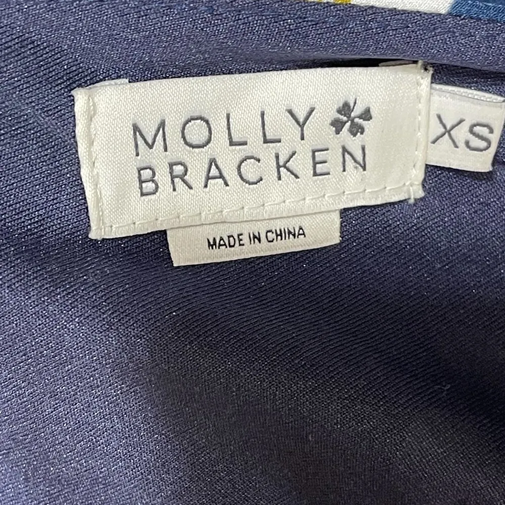 Molly Bracken Front Keyhole Fit and Flare Dress Navy White Floral Size XS Extra - Image 4