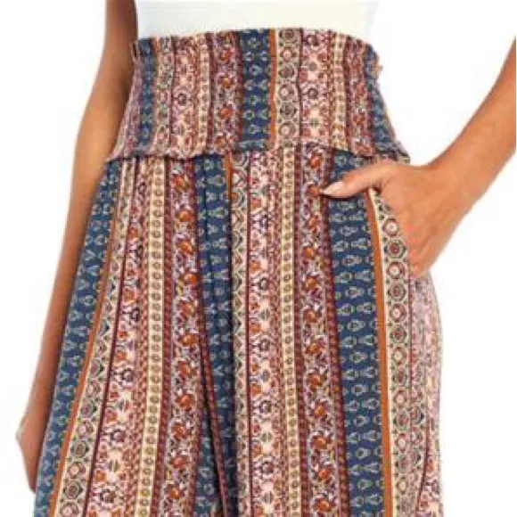 Three Dots WOMENS  PRINTED WIDE LEG PULL ON PANT size Large - Image 2