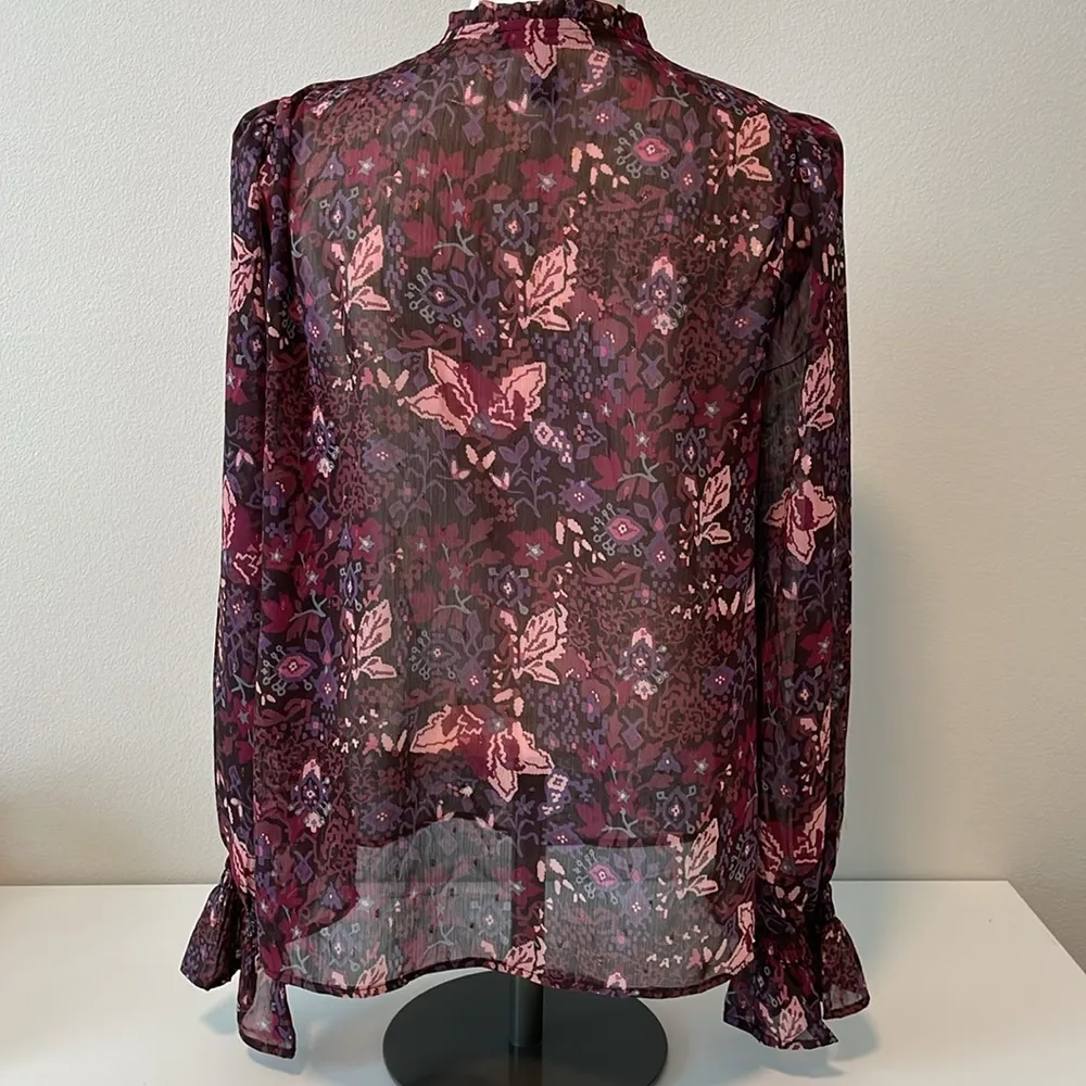 Aqua purple floral blouse sz L - Image 2