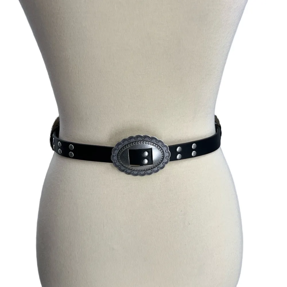 Urban Outfitters Western Concho Belt Black Silver Buckle Size S - Image 2