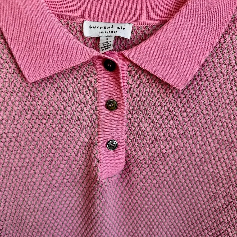 Current Air Pink Fitted Ribbed Polo Top - Image 3