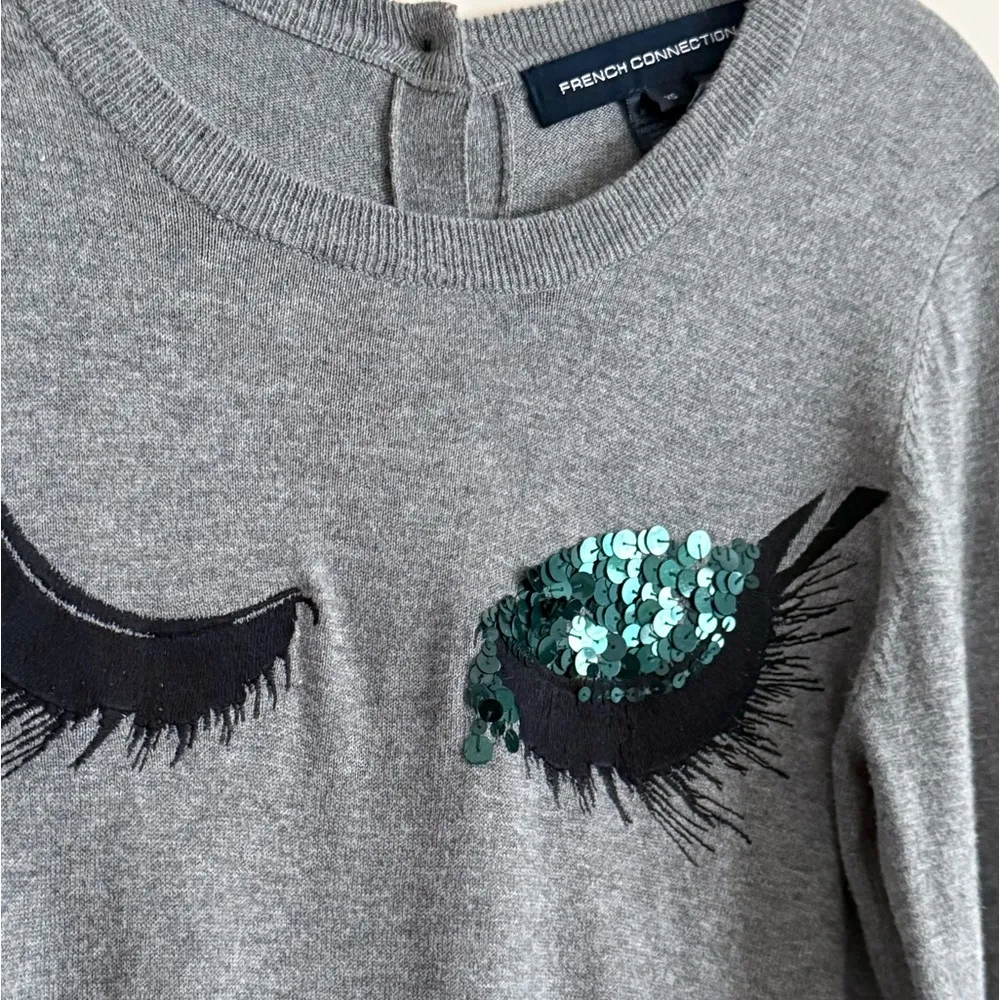French Connection Sweater Sequin Eye Lash Design Size XS - Image 3