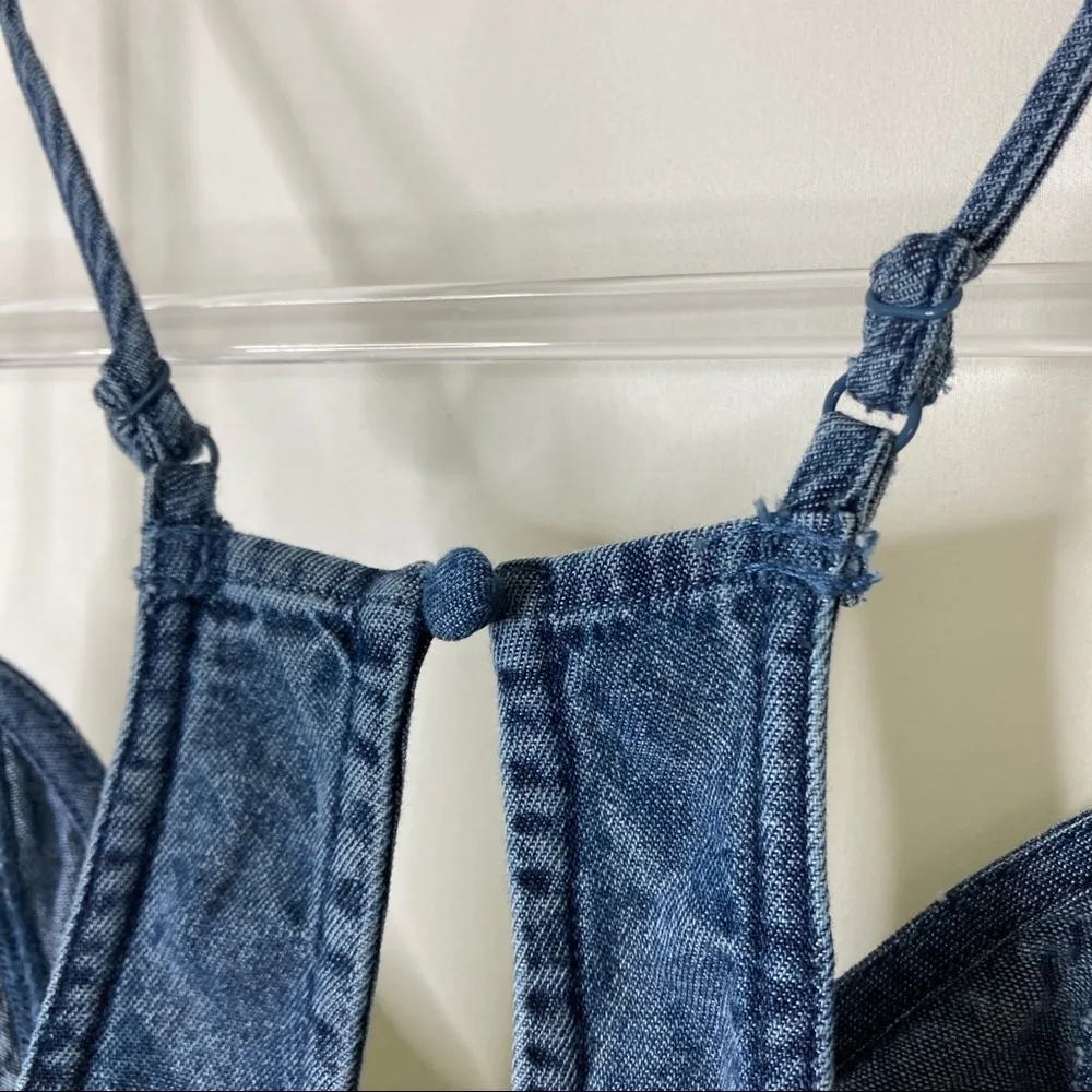 3/$30 American Eagle | Dark Chambray Blue Romper w/Pockets S - Image 7