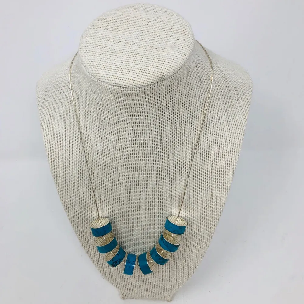 Sterling silver with spinning discs of turquoise necklace, 41.1g - Image 5