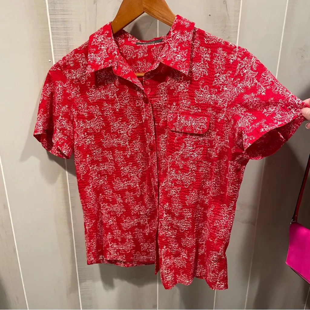 Cute vintage 90’s red seersucker Liz Claiborne Americana classic blouse pocket - Image 10