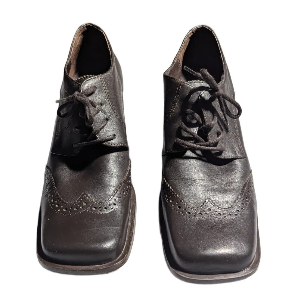 Vtg 1990s Bakers Dark Brown Leather Square Toe Block Heel Lace Up Oxfords Sz 7 - Image 3