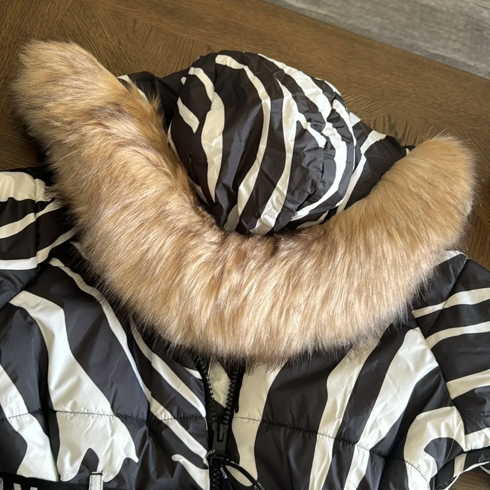 Topshop Sno ski coat with belt and fur trim hood in zebra print, Size 2 US, $329 - Image 12