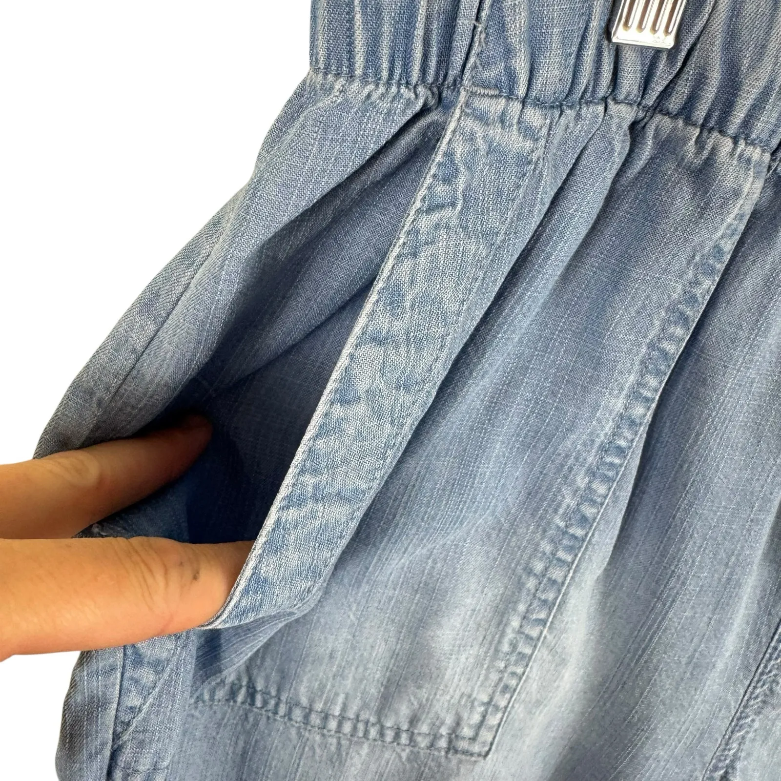 Workshop Republic Blue 100% Tencel Lyocell Drawstring Waist Cuffed Shorts Size L - Image 4