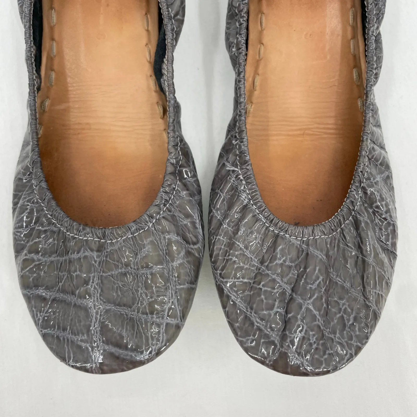 Tieks Slate Gray Croc Leather Ballet Flats Grey Crocodile Texture Shoes Size 8 - Image 4