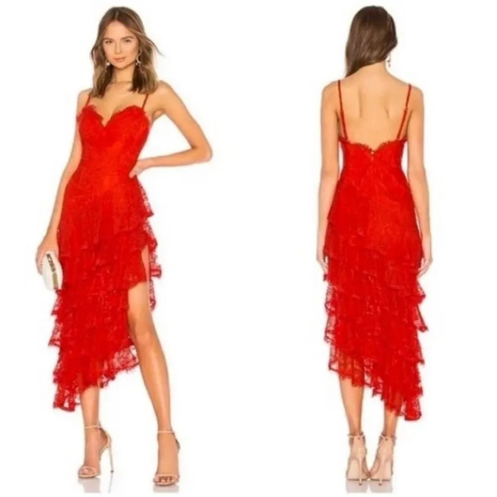 Majorelle Oracle gown dress red Lace Ruffle asymmetrical hem sz s - Image 6