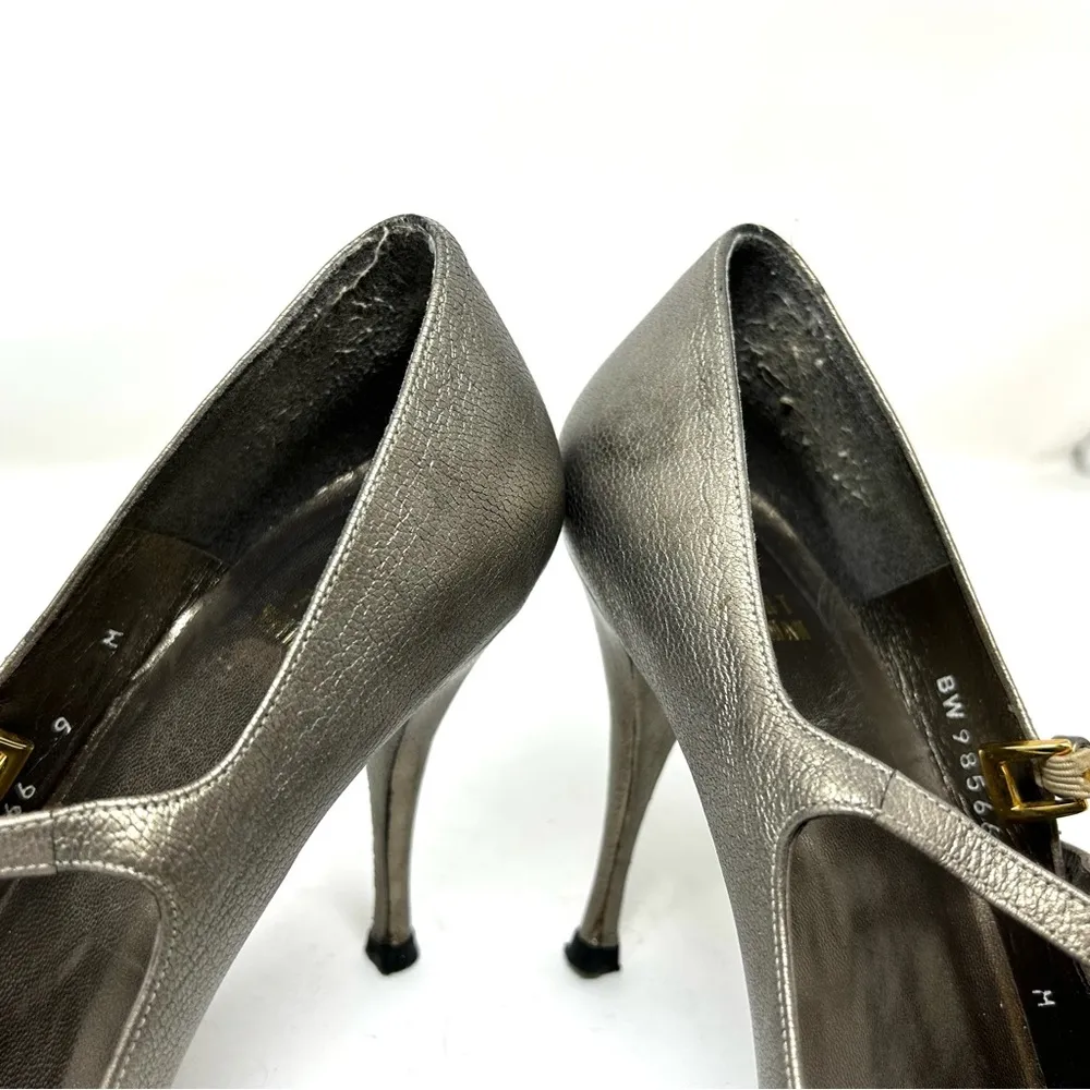 STUART WEITZMAN bronze leather, peep toe Mary Jane heels, made in Italy, size 9 - Image 12