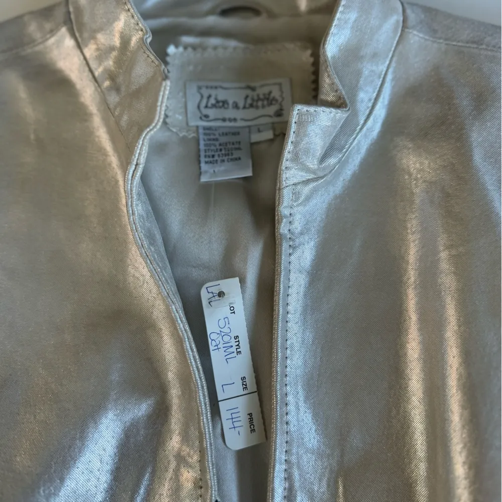 Vintage 90’s Y2k Metallic Silver Genuine Leather Short Jacket Size Large - Image 6