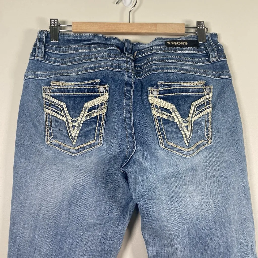 Vigoss The Dublin Denim Capris Size 7/8 Waist Low‎ Rise Rhinestone Buttons Y2k - Image 4