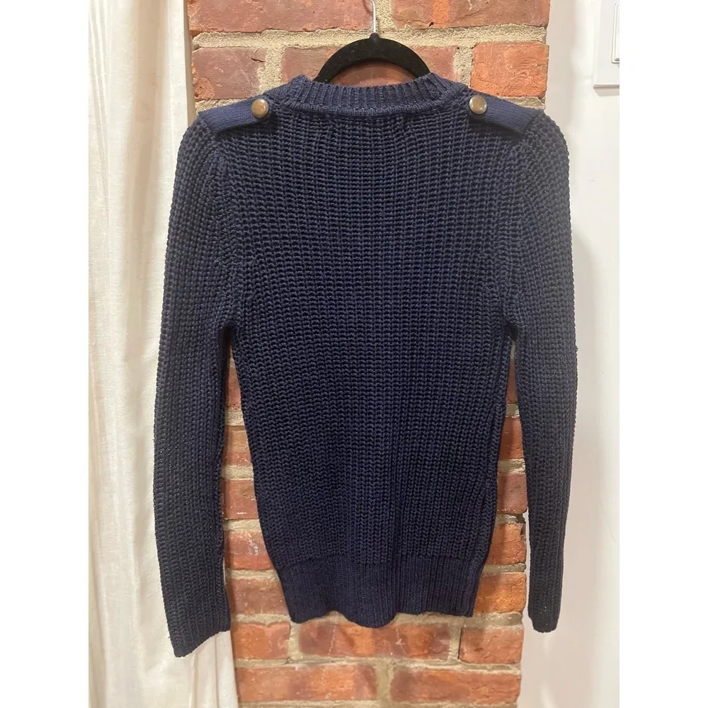 Women’s Zara Preppy Nautical Knit Cardigan Medium Navy Gold Buttons - Image 7