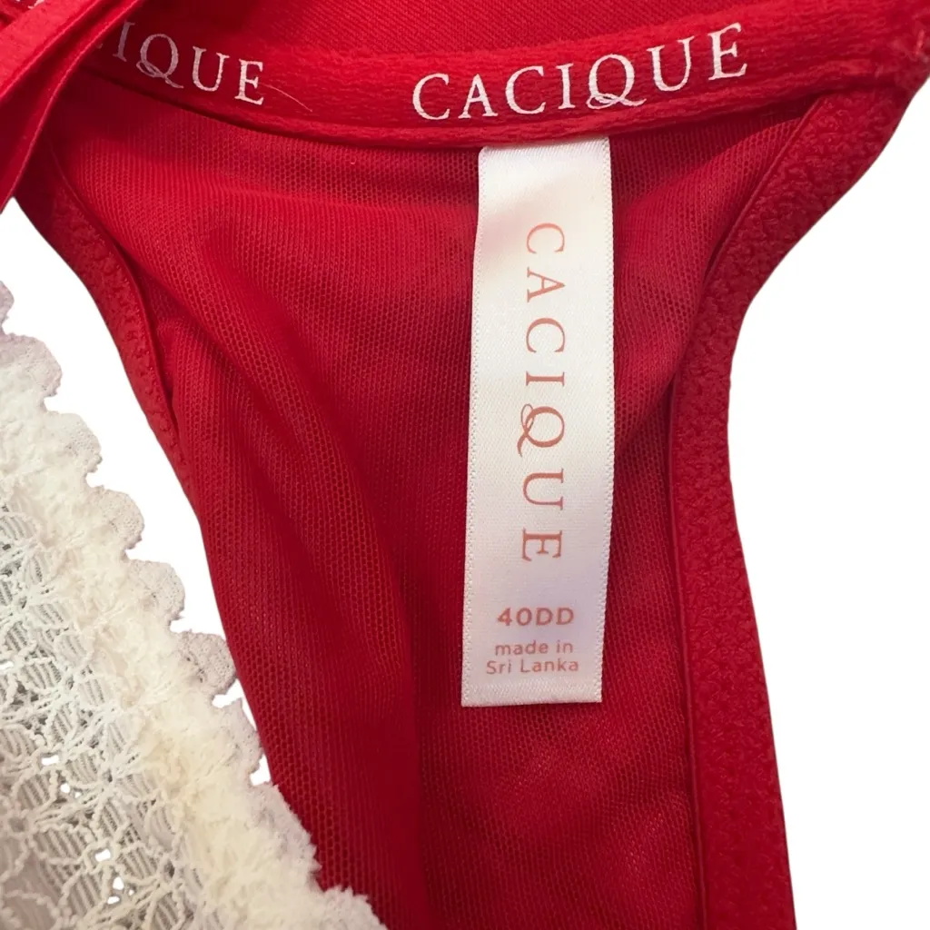 Cacique Red Plaid Boost Plunge Bra Lace Trim Underwire Padded Push Up 40DD - Image 4