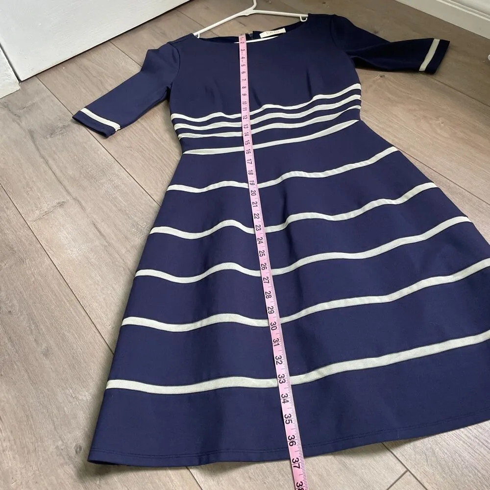 Erin By Erin Fetherston Bella Point Navy Striped Fit & Flare Dress size 2 / S - Image 7