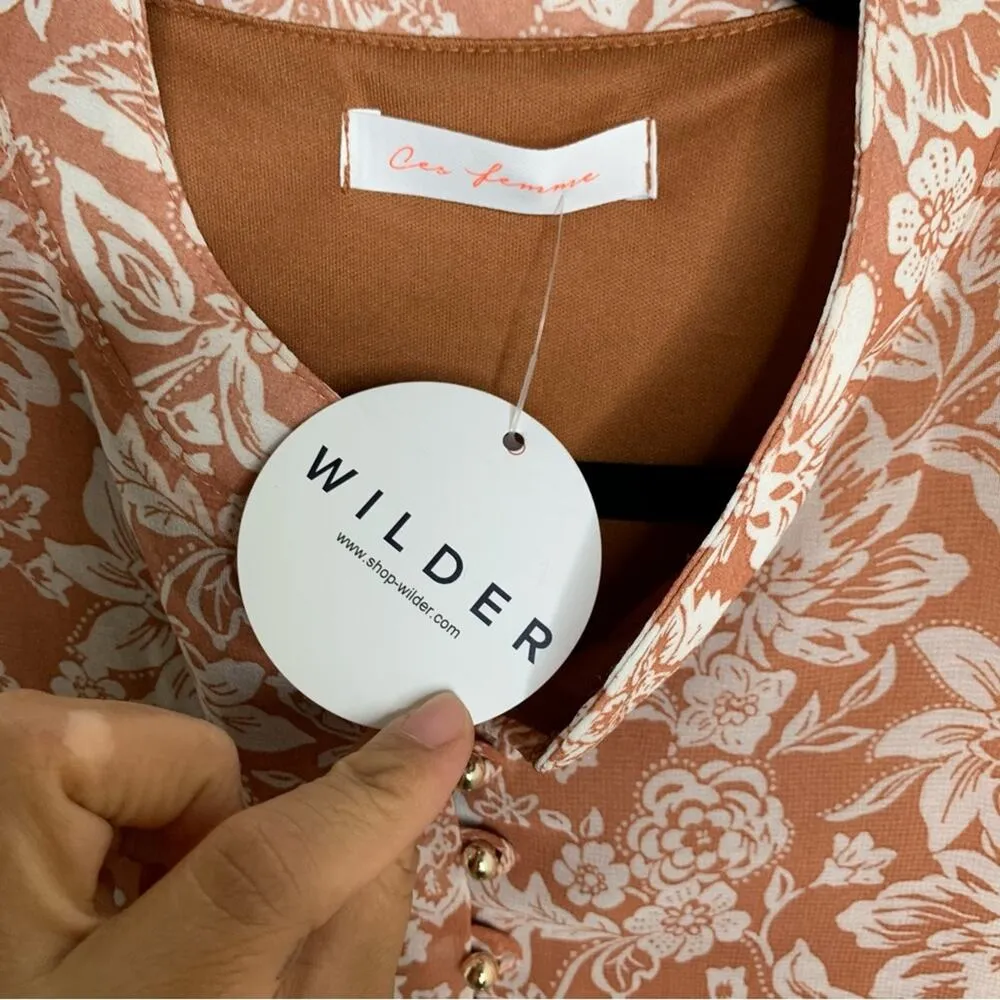 Ces Femme bohemian floral long sleeves autumn chiffon‎ tunic Orange - Image 11