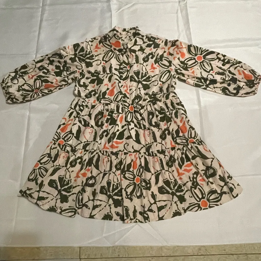 Anthropologie Green and Pink Long Sleeve Dress - Image 3