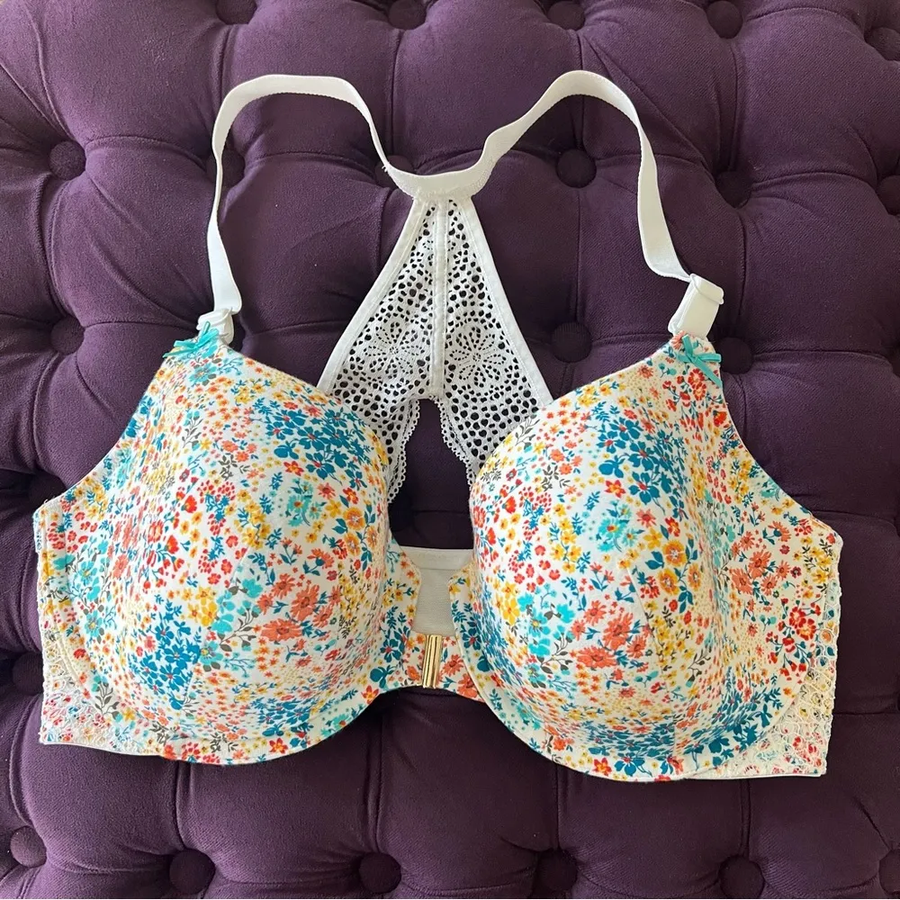 Cacique Floral Lace Racerback Push Up T-Shirt Bra, Size 40DD - Image 9