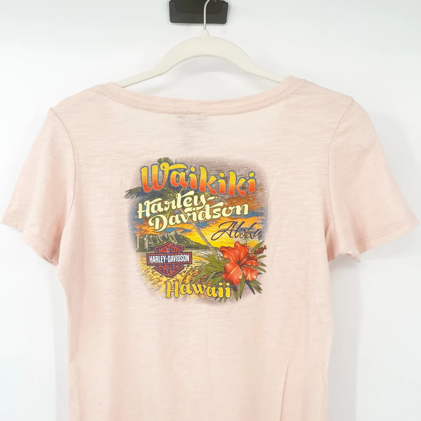 Harley Davidson Motorcycles Womens Waikiki‎ Hawaii Graphic Print T Shirt Size M Pink Size M - Image 7