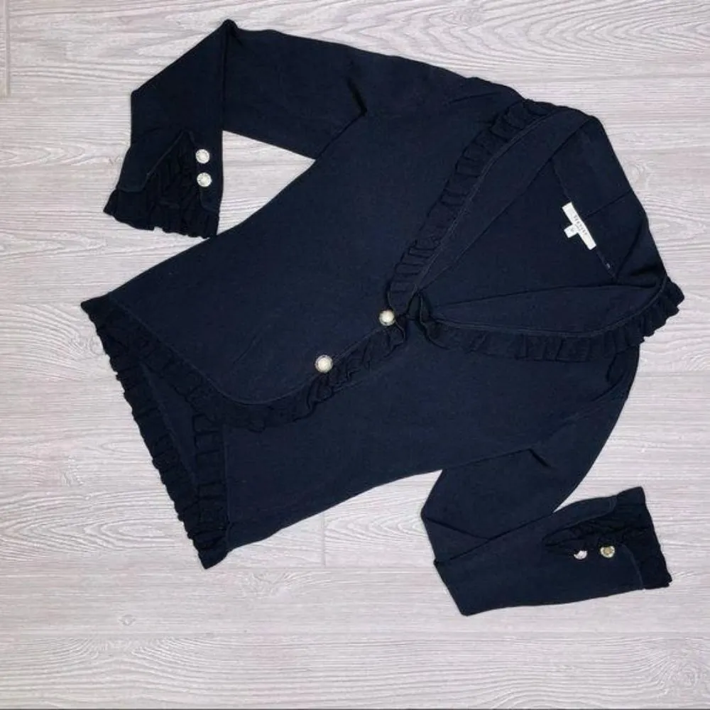 Vintage vertigo Paris ruffle button front cardigan sweater black button detail m - Image 7