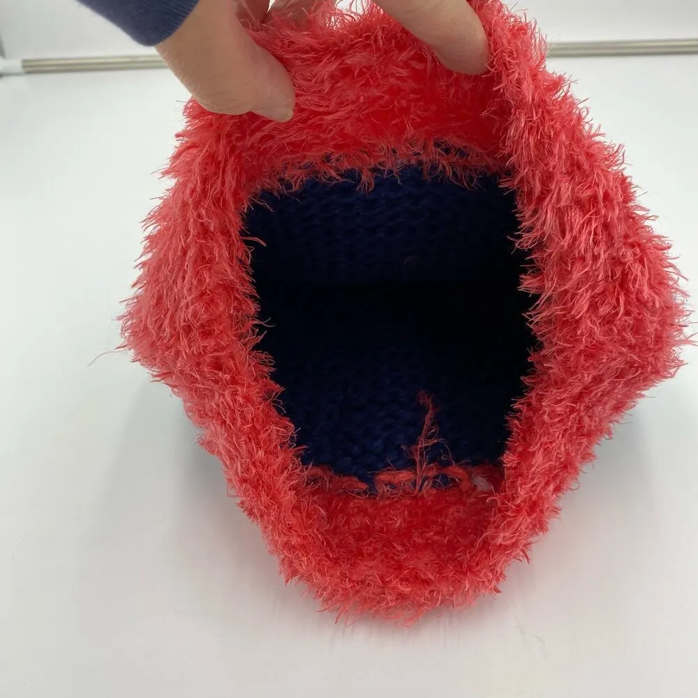 Hand Knit Adult Pink & Blue Pom Pom Cross Accent Beanie Hat 90's Y2K Retro - Image 3