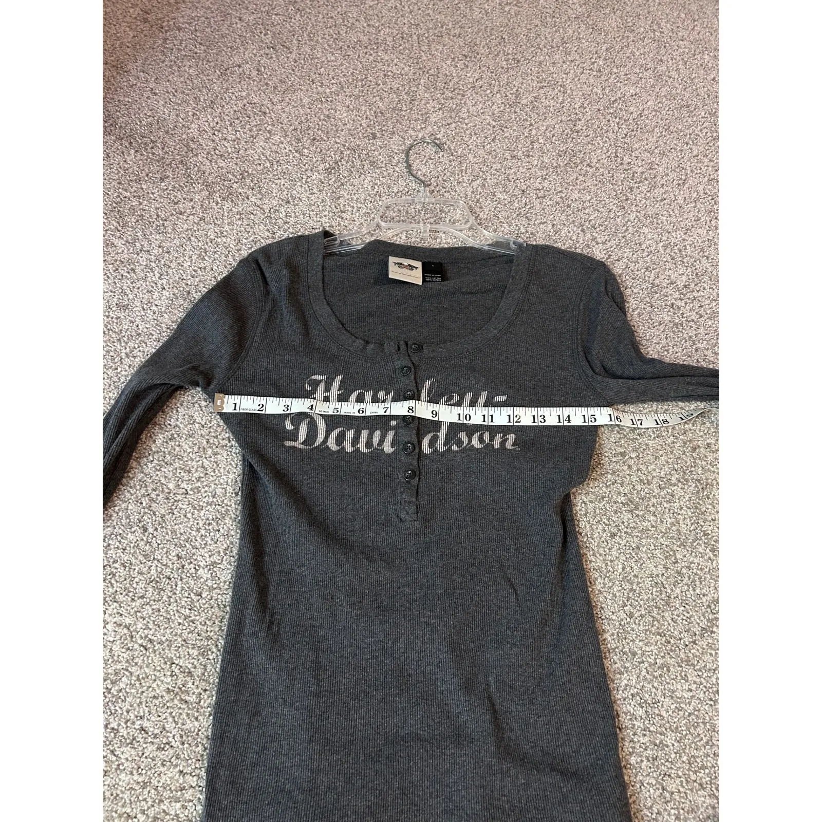Harley Davidson Gray‎ Long Sleeve Top Ribbed Henley Motorcycle Biker Shirt L Gray Size L - Image 5