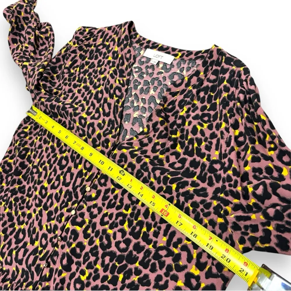 LOFT Brown Leopard Print Button Tiered Swing Dress - Medium - Image 4