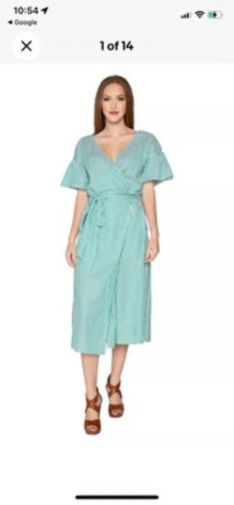 Velvet by Graham & Spencer Jayel Cotton‎ Stripe Wrap Dress Green Wrap Size XS - Image 2