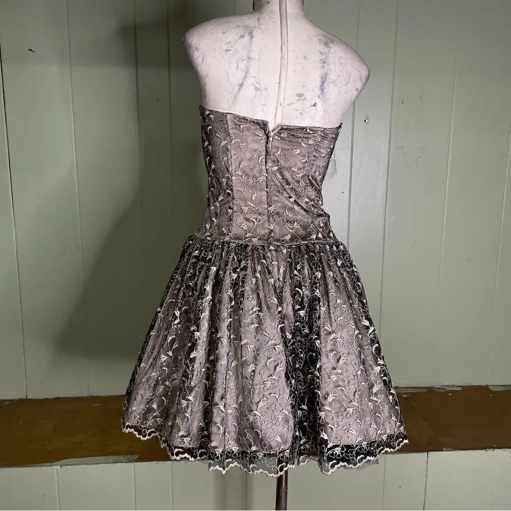 Vintage Y2K 90s Jessica McClintock Straples Basque Drop Waist Mini Dress Lace‎ 6 - Image 4