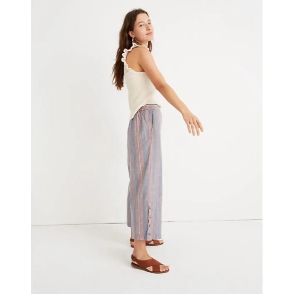 Madewell Houston Side Button Pull On Crop Pants Blue Rainbow Stripe S - Image 2