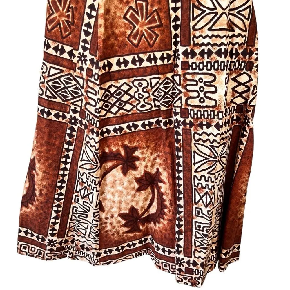 Vintage 1960’s Tiki Tapa Designs Barkcloth Hawaiian Maxi Wrap Skirt Brown Size undefined - Image 12