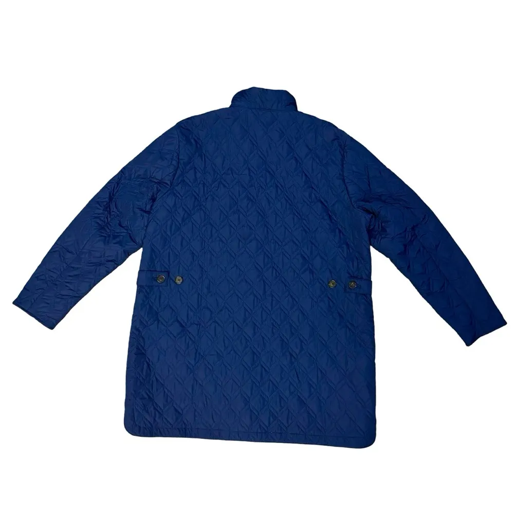 LANDS END Quilted Pimaloft long line dual zip button front coat jacket navy blue - Image 2