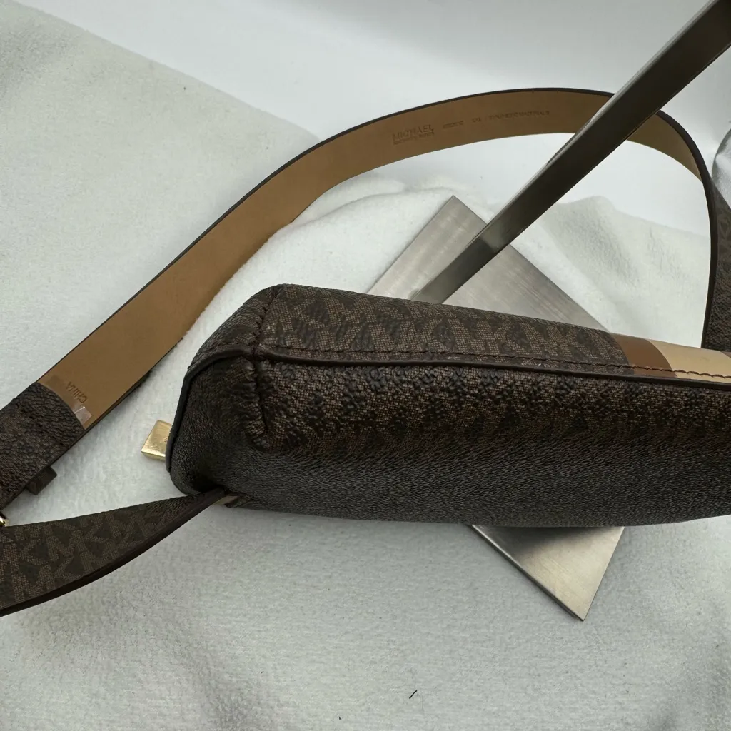 Michael Kors Brown & Tan Stripe Signature Bag Waist Fanny Pack Belt Retail $99 - Image 7