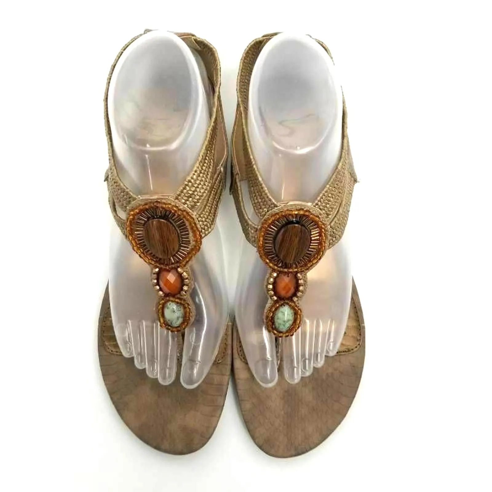 Mia Womens Rosy Low Wedge Thong Gold Beaded Jeweled Sandal Size 9.5 - Image 6