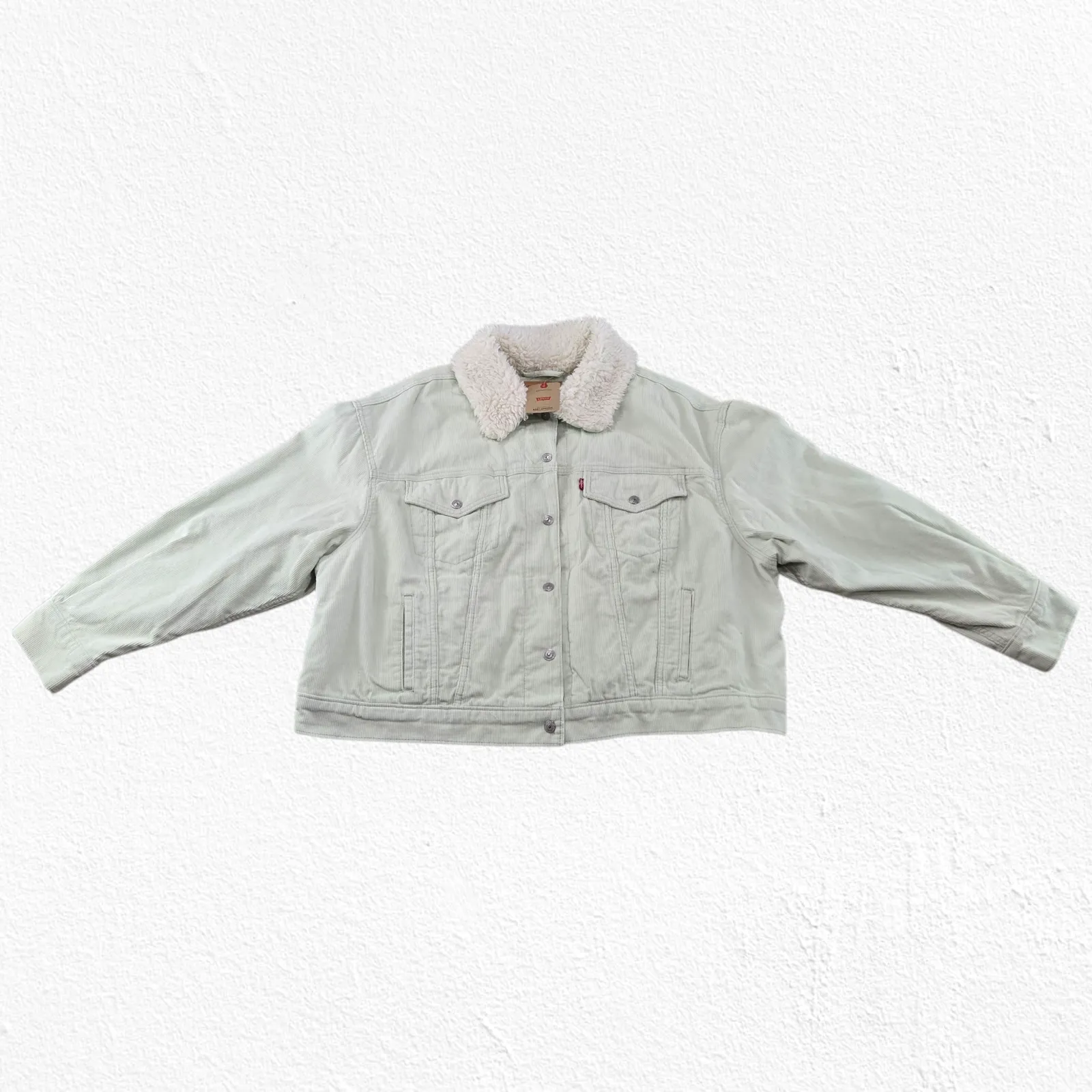 Levi’s Baby Baggy Crop Corduroy Sherpa Trucker Jacket Meadow Mist Green Size 2X - Image 8