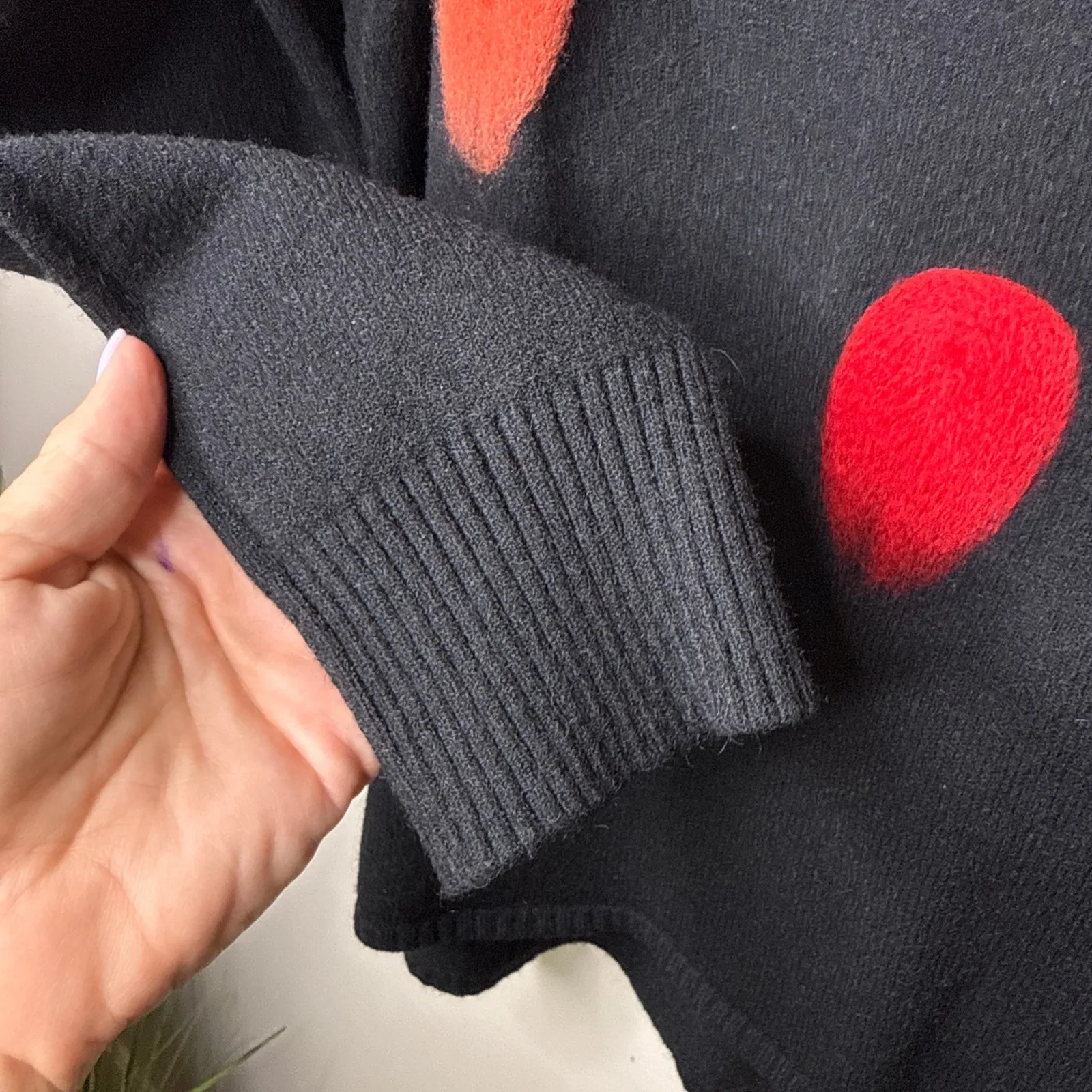 P. Luca Milano Women's Large Black Fuzzy Big Colorful‎ Polka Dot Knit Sweater - Image 4