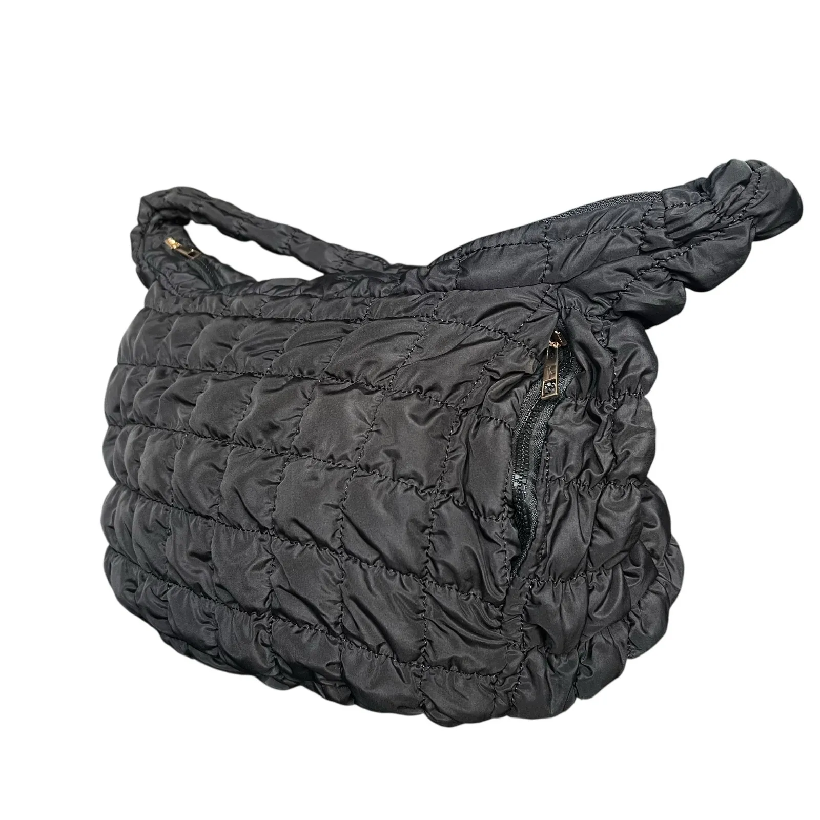 Black Quilted Puffer Shoulder Crossbody Hobo Bag - Image 5