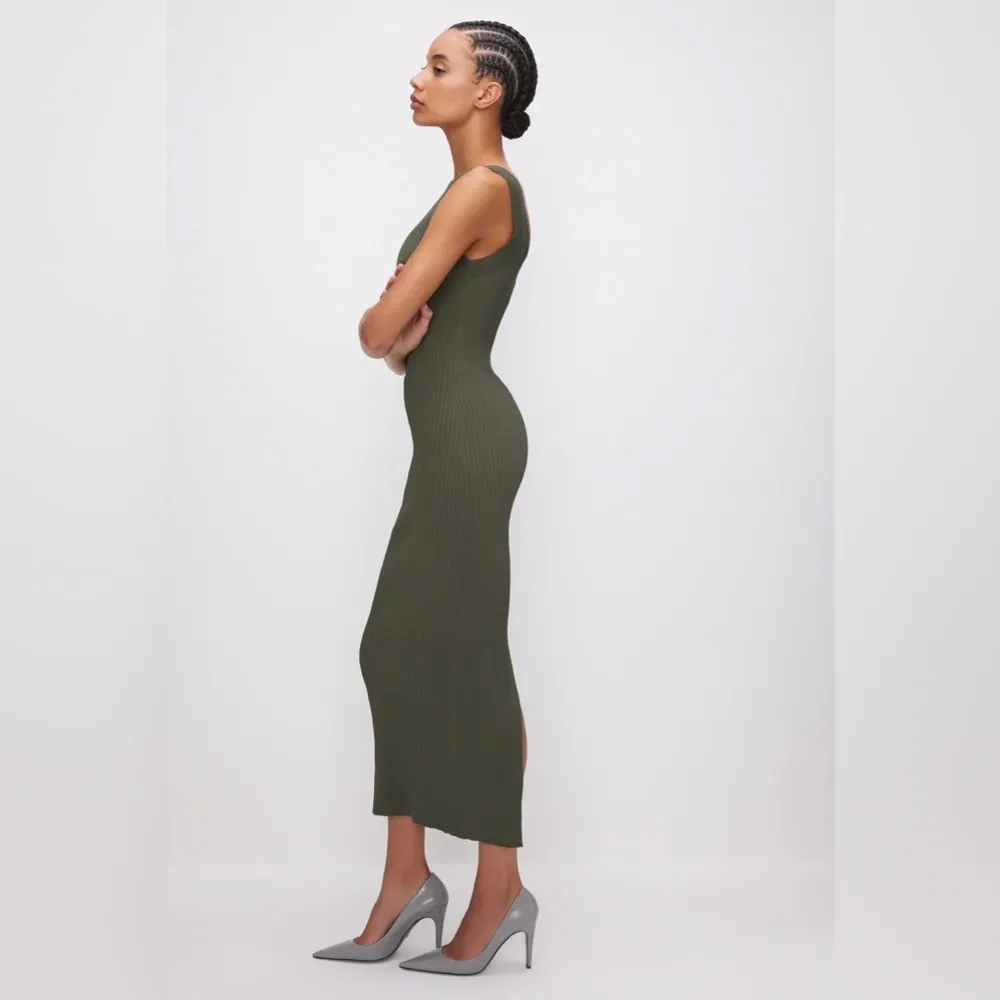 NWOT Good American Women’s Shine Rib Off Scoop Back Midi Dress Green S - Image 2