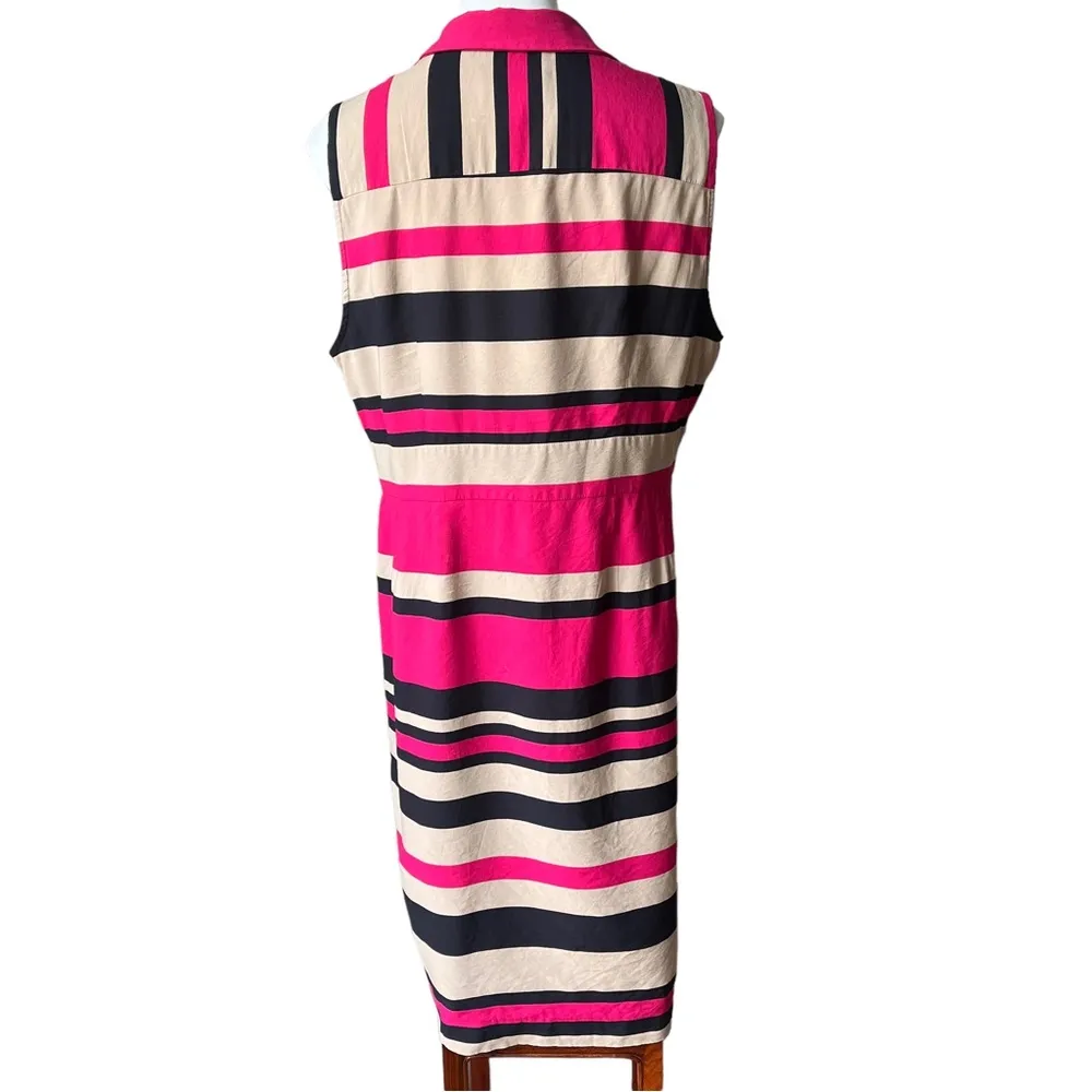 L.K.Bennett Martha Striped Sleeveless Dress Pink/Tan/Black/Beige - Image 3
