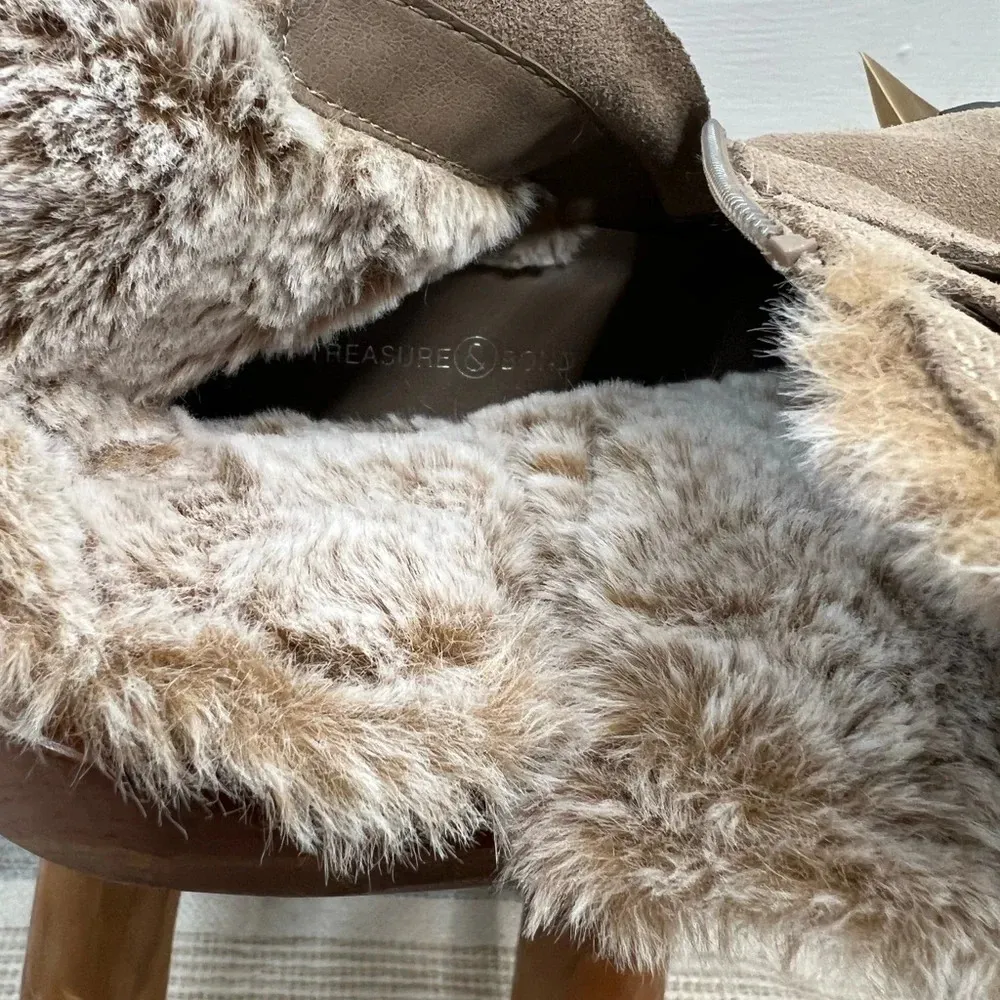 Treasure & Bond Taupe Pacey Suede Ankle Bootie Size 9M Faux Fur Lined - Image 8