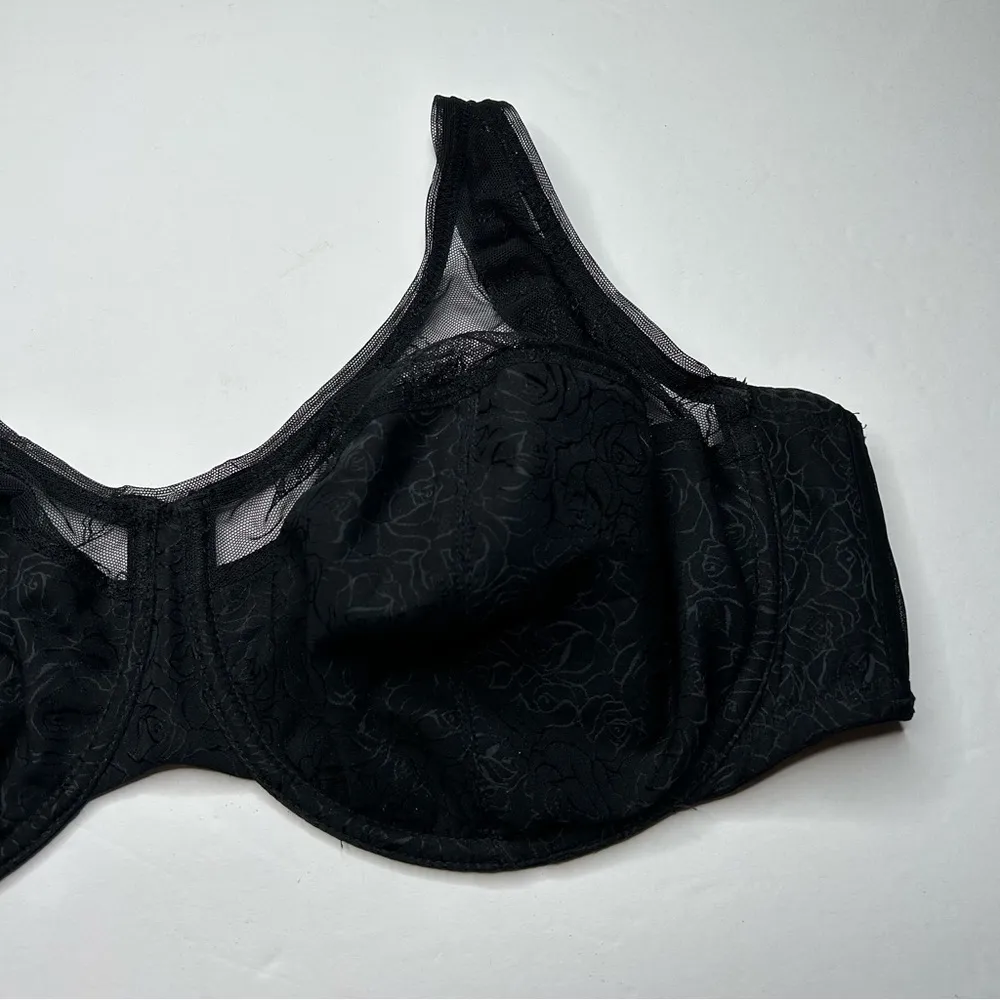 Wacoal Black Full-Coverage Bra 36G 36DDDD rose floral Lace unlined - Image 3