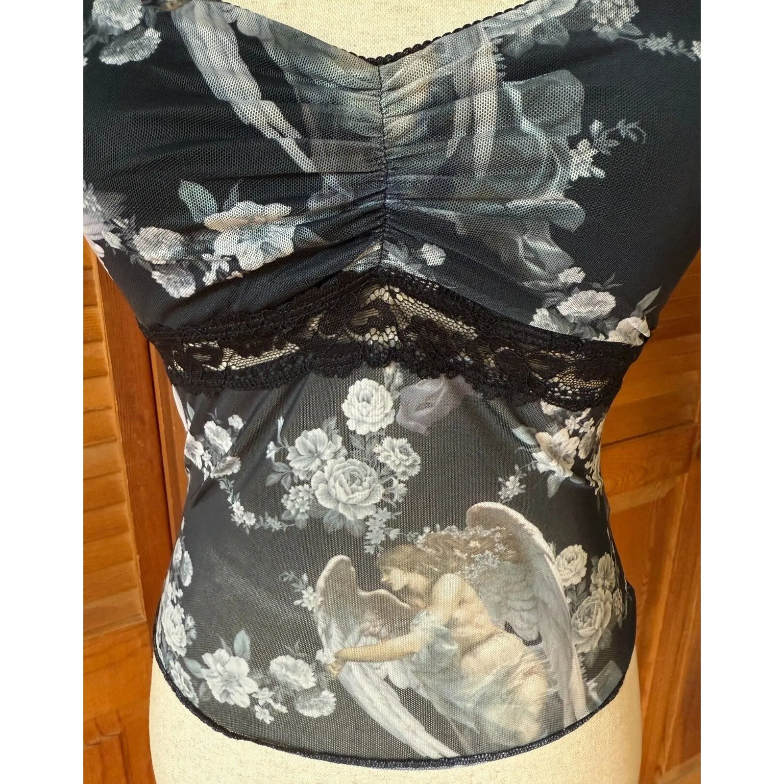 Dolls Kill Gothic Victorian Come My Sweet Angel Floral Lace Strap Cami Top XS - Image 2